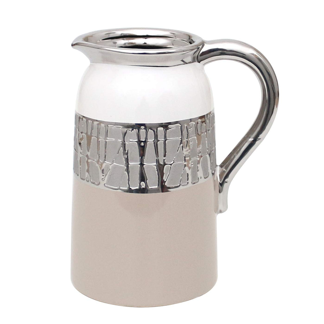 Dekohelden24 Moderne Deko Designer Keramik Vase/Krug in Cappuccino/Silber/weiss. Masse L/B/H: 16,5 x