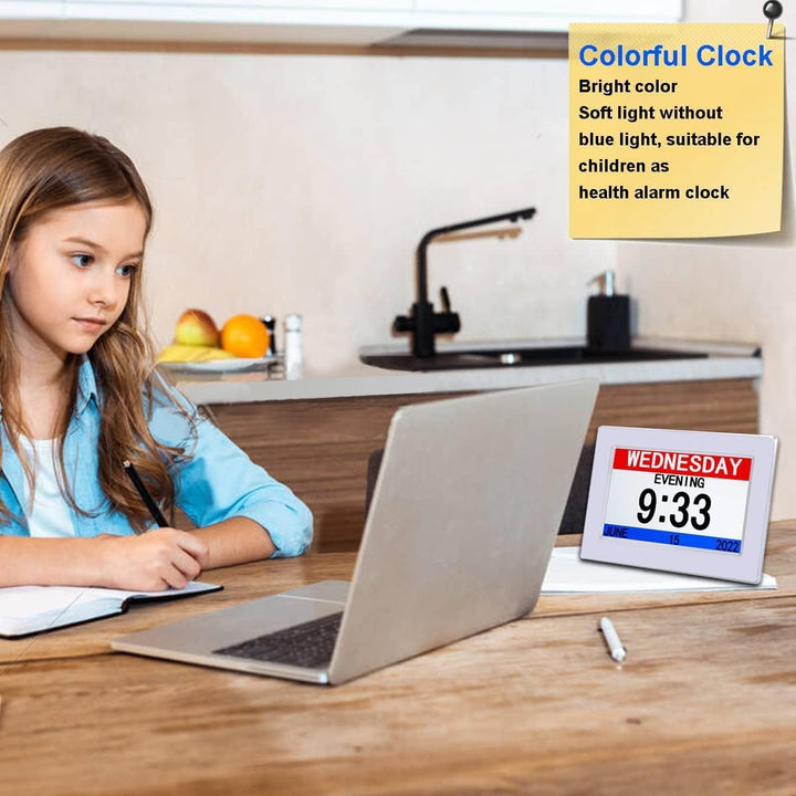 7 Zoll Wecker Digital mit Automatische Helligkeitsanpassung, Leiser LCD-Display-Wecker mit Luftfeuch