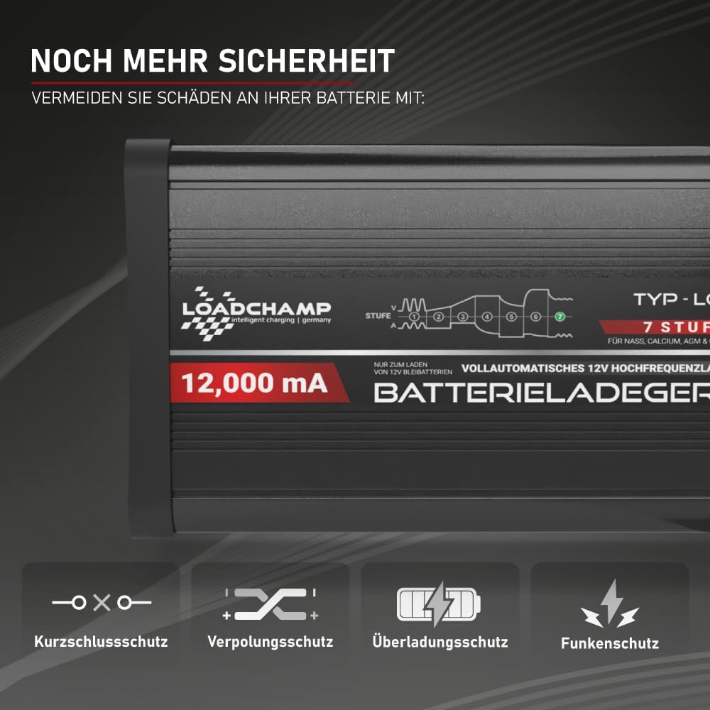 Loadchamp 12A automatisches Batterie Ladegerät AGM Gel Calcium Auto LKW Batterie 12V