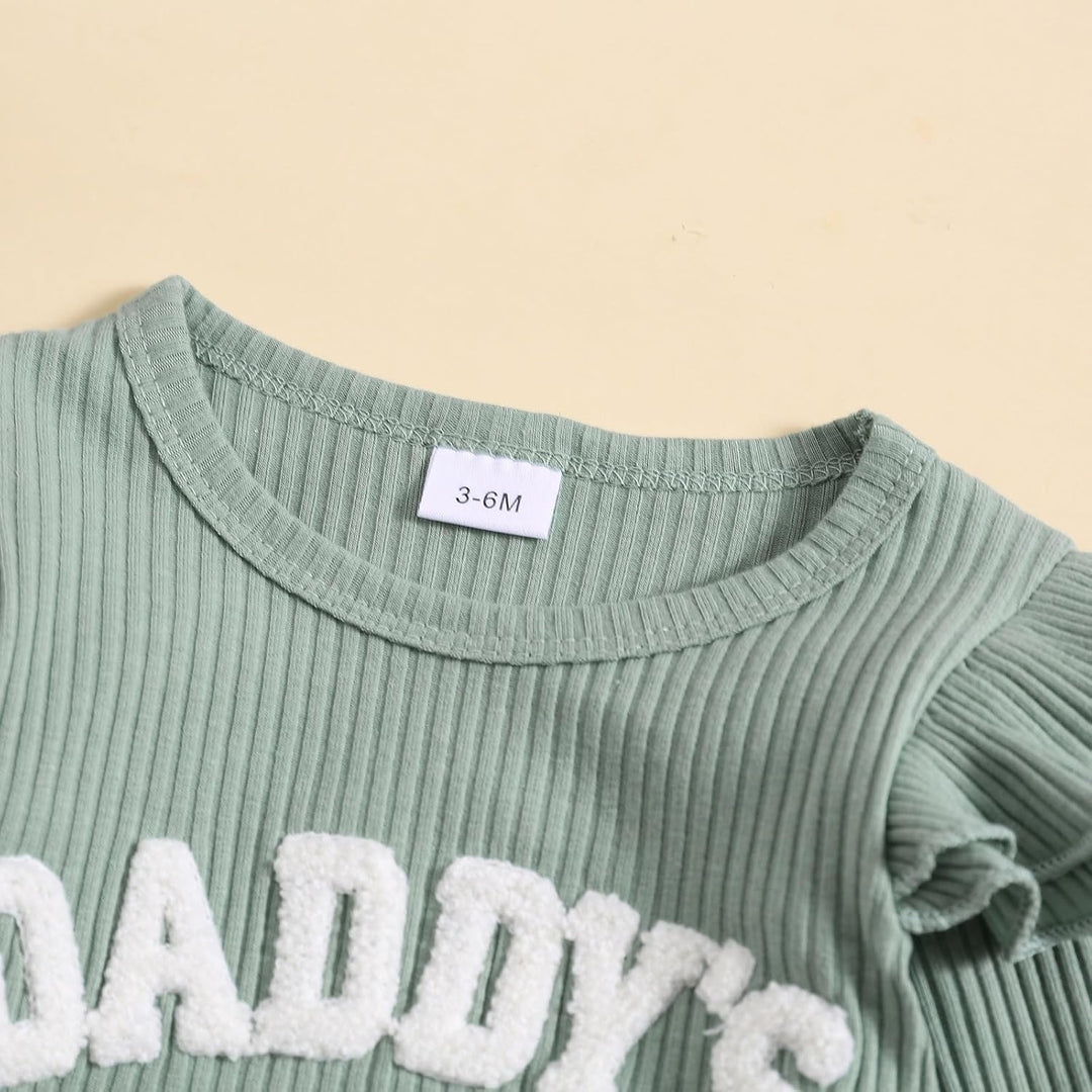 JiAmy Neugeborene Baby Mädchen Kleidung Rüschen Langarm Spitze Strampler Daddys Girl Bodysuit und La