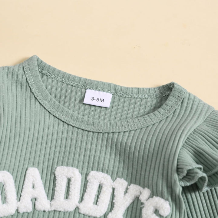 JiAmy Neugeborene Baby Mädchen Kleidung Rüschen Langarm Spitze Strampler Daddys Girl Bodysuit und La