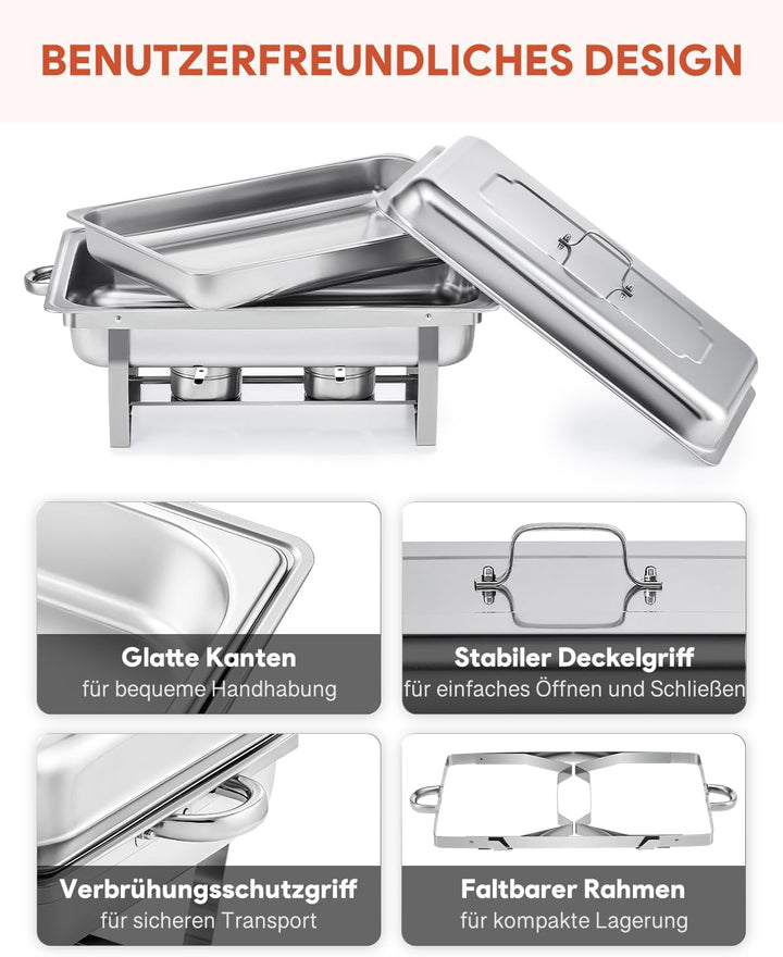 Wilprep Chafing Dish Speisewärmer 9L 2pcs Edelstahl Warmhaltebehälter Wärmebehälter Edelstahl Buffet