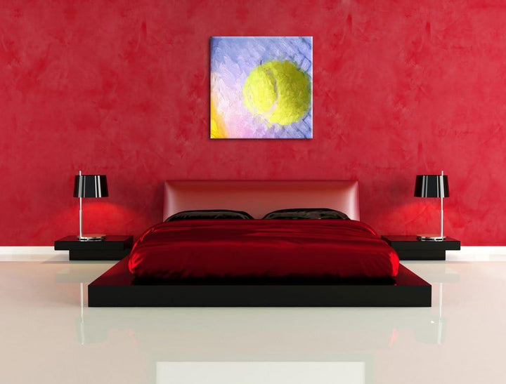 Pixxprint Tennisschläger Tennisball als Leinwandbild/Grösse: 70x70 cm/Wandbild/Kunstdruck/fertig bes