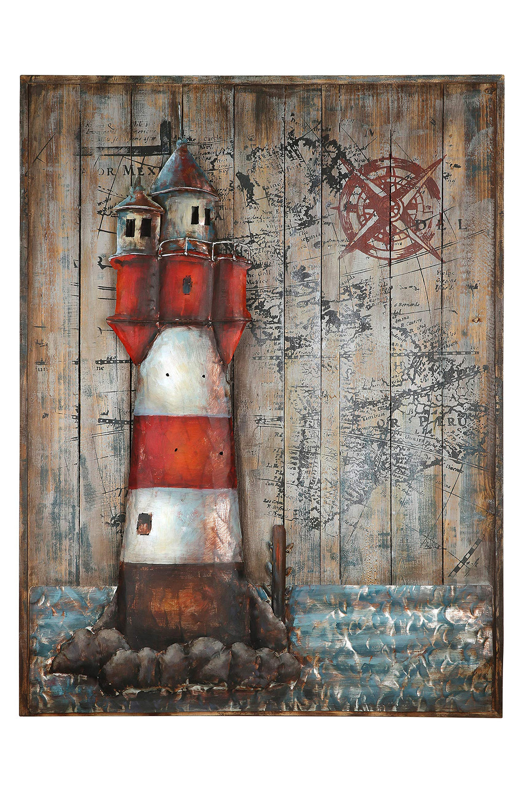 GILDE Gallery Bild - Kunstobjekt - Leuchtturm - handgefertigte Metallkunst auf Holz 100 x 75