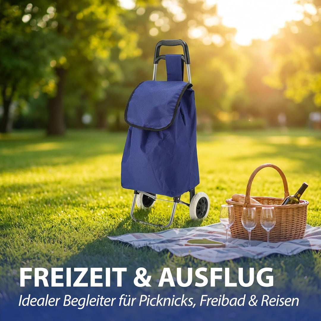 Einkaufstrolley blau | Volumen 45L 40x92x20cm Polyester Metallgestell | Einkaufswagen auf Rollen | R