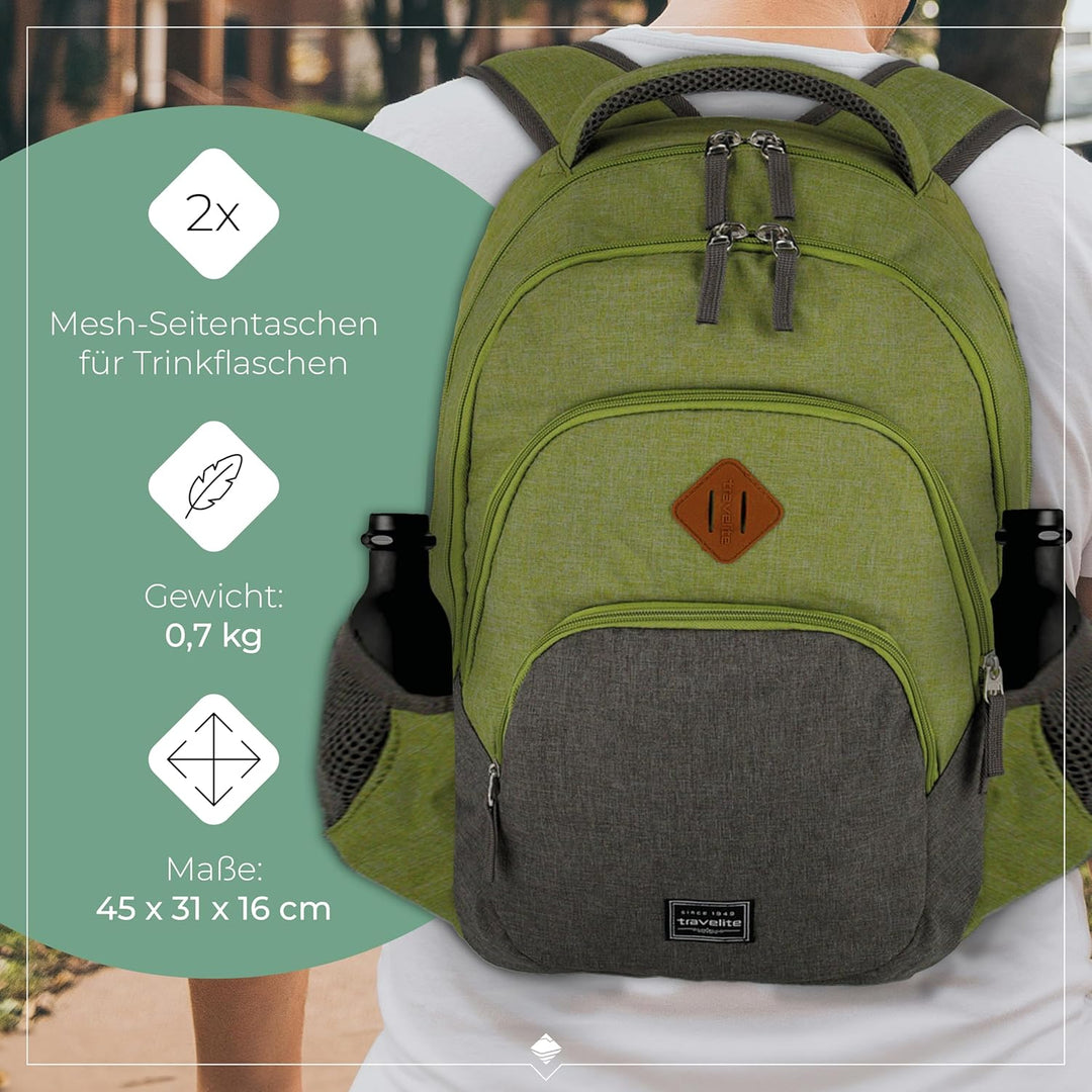 Travelite Handgepäck Rucksack, Laptop Rucksack 15,6 Zoll, BASICS, Daypack, Tagesrucksack mit vielen