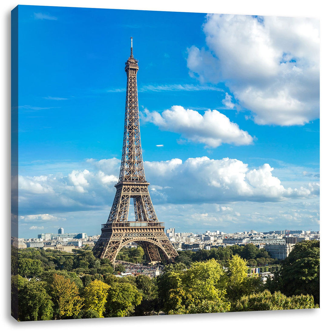 Pixxprint Riesiger Eiffelturm in Paris als Leinwandbild/Grösse: 70x70 cm/Wandbild/Kunstdruck/fertig