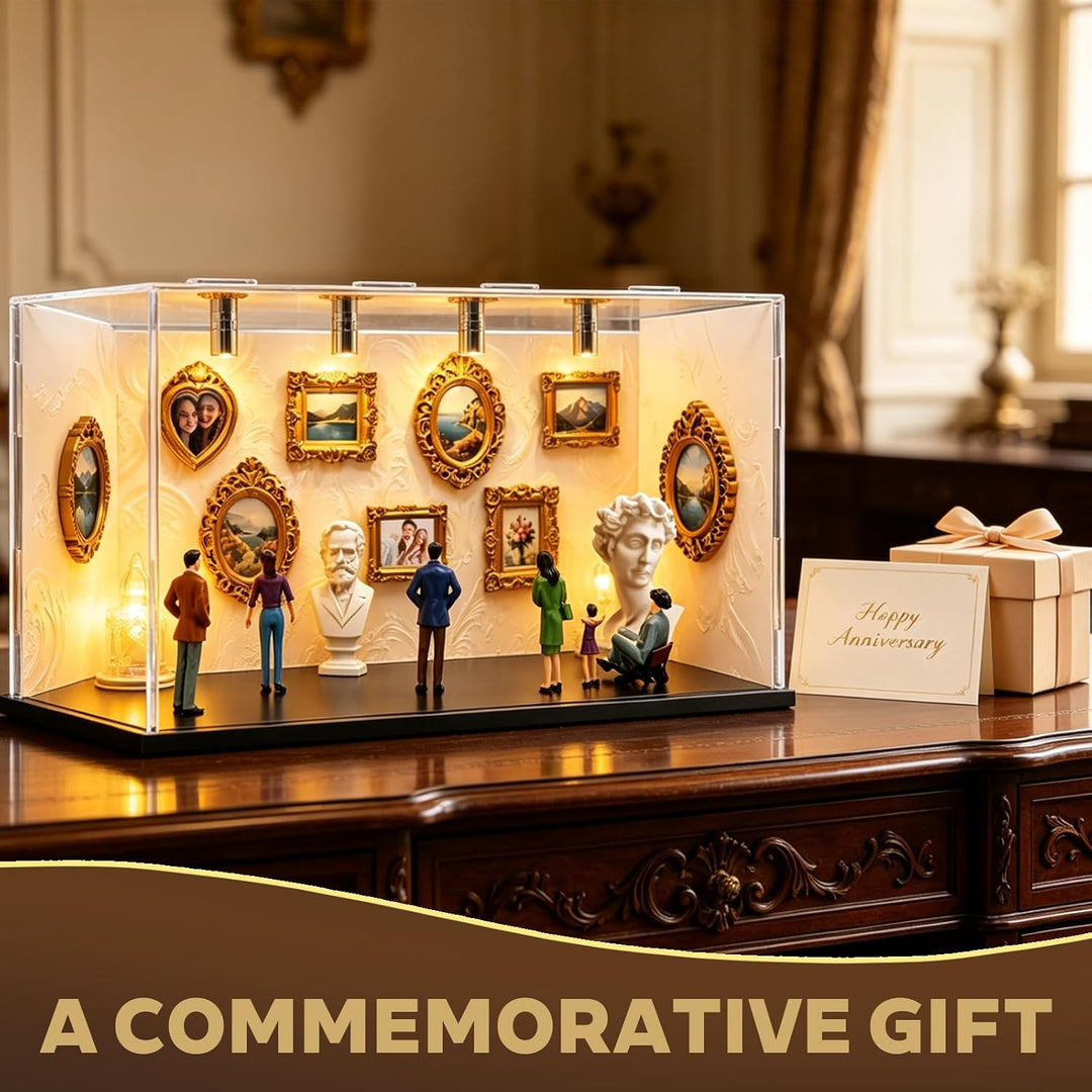 LUKIUP DIY Mini Museum Silhouette Box, Kreatives Erinnerungsdisplay Kit Mit 6 Figuren 9 Gold Rahmen