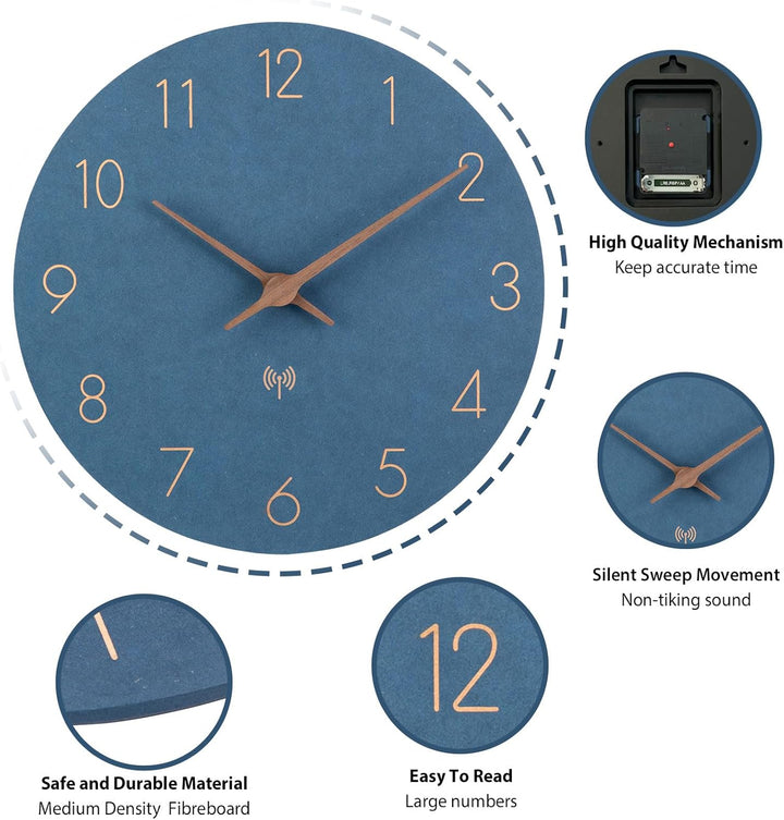 Funkuhr Wanduhr MDF Holz Wanduhr Ohne TickgeräUsche Lautlos 30cm Quarz Batterie Gross Einfach zu Les