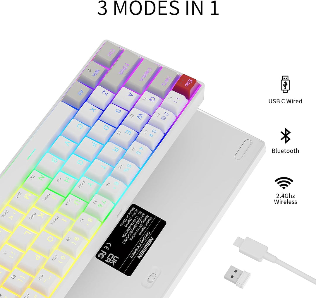 Newmen GM610 Gaming Tastatur Kabellos,60% Prozent Mechanische Bluetooth/2.4Ghz/Mit Kabel,61 Tasten R