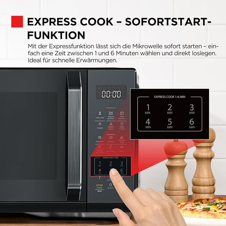 TOSHIBA microwave in mirrored black, 23 liters, 800W, digital solo mini microwave with 11 power leve