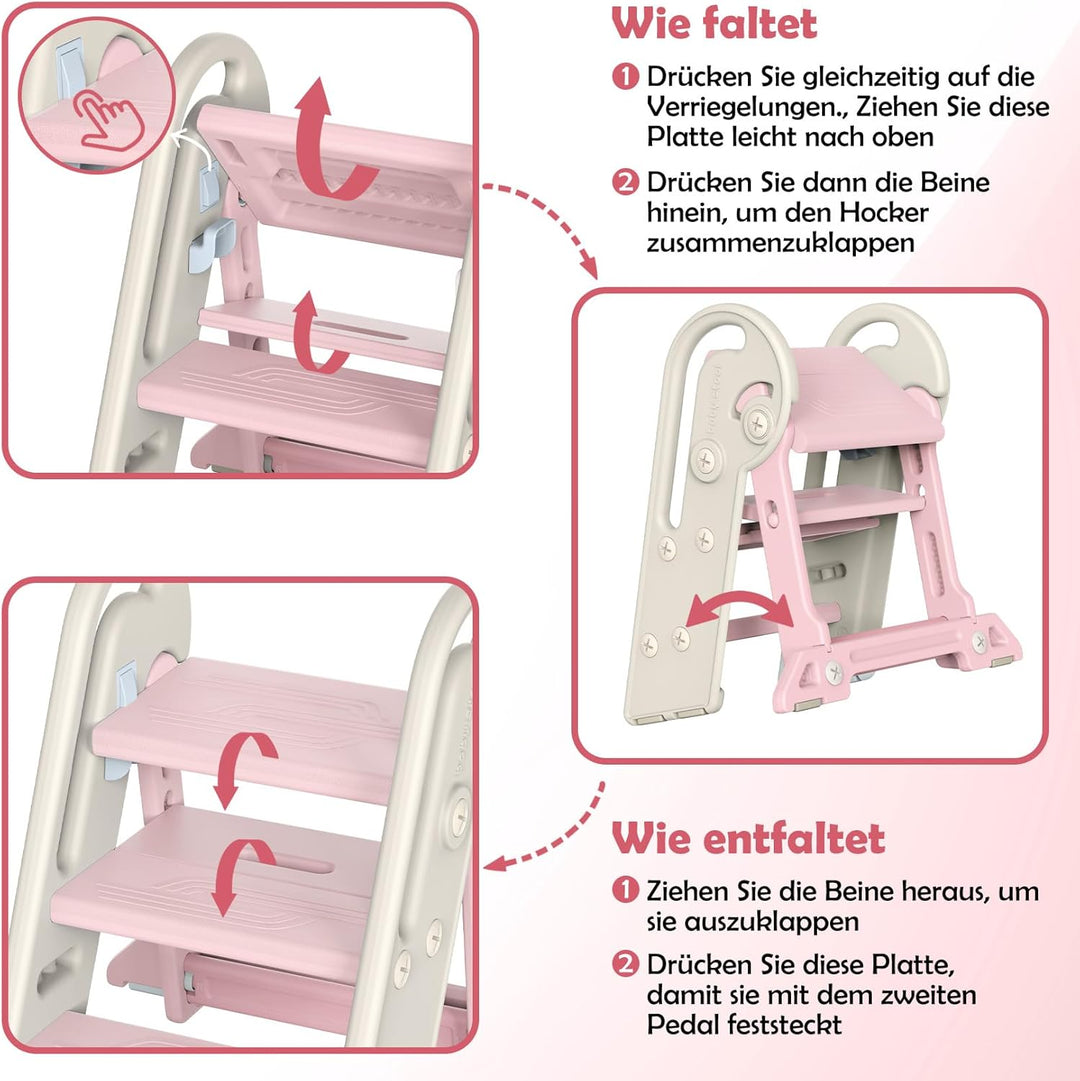 Onasti Tritthocker Kinder, Höhenverstellbar 3 Stufen Hocker Kinder, Trittschemel für Baby mit Handha