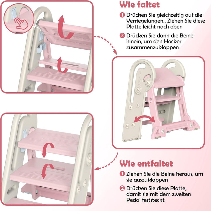 Onasti Tritthocker Kinder, Höhenverstellbar 3 Stufen Hocker Kinder, Trittschemel für Baby mit Handha