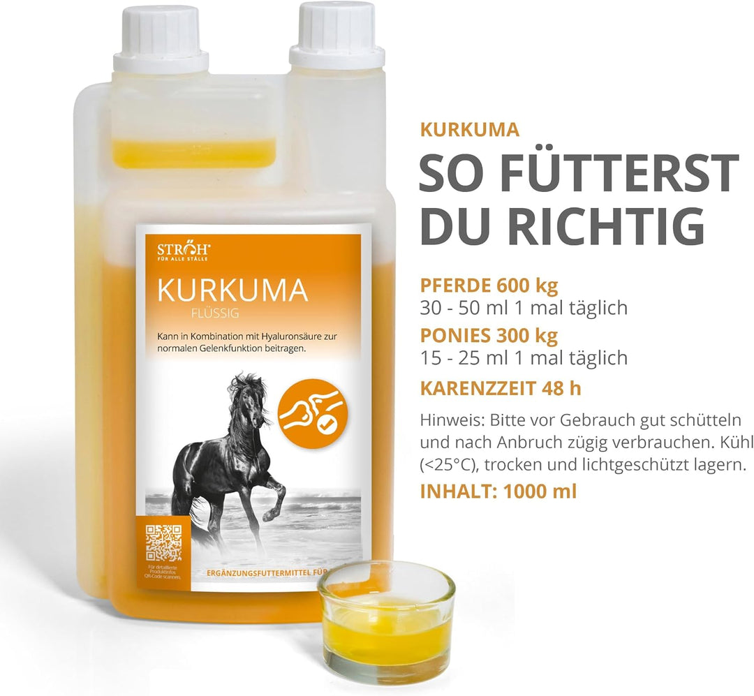 STRÖH Kurkuma für Pferde (1l Dosierflasche) • Für eine gesunde Gelenkfunktion beim Pferd • Stärkt Kn