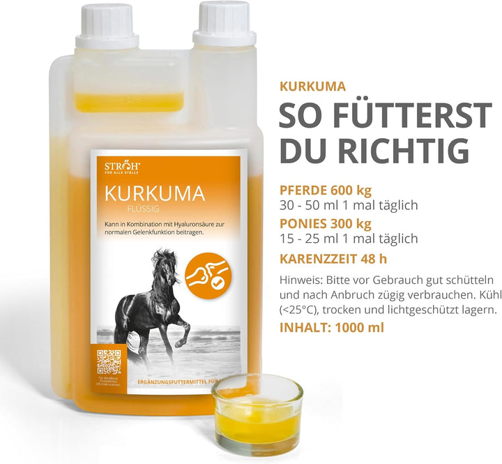 STRÖH Kurkuma für Pferde (1l Dosierflasche) • Für eine gesunde Gelenkfunktion beim Pferd • Stärkt Kn