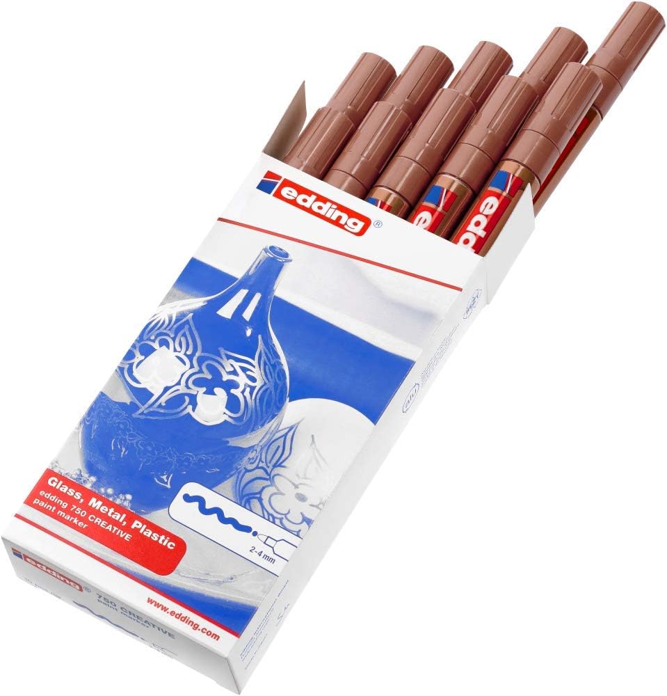 edding 750 Glanzlackmarker - kupfer - 10 Lackmarker - Rundspitze 2-4 mm - Lackstift für Glas, Stein,