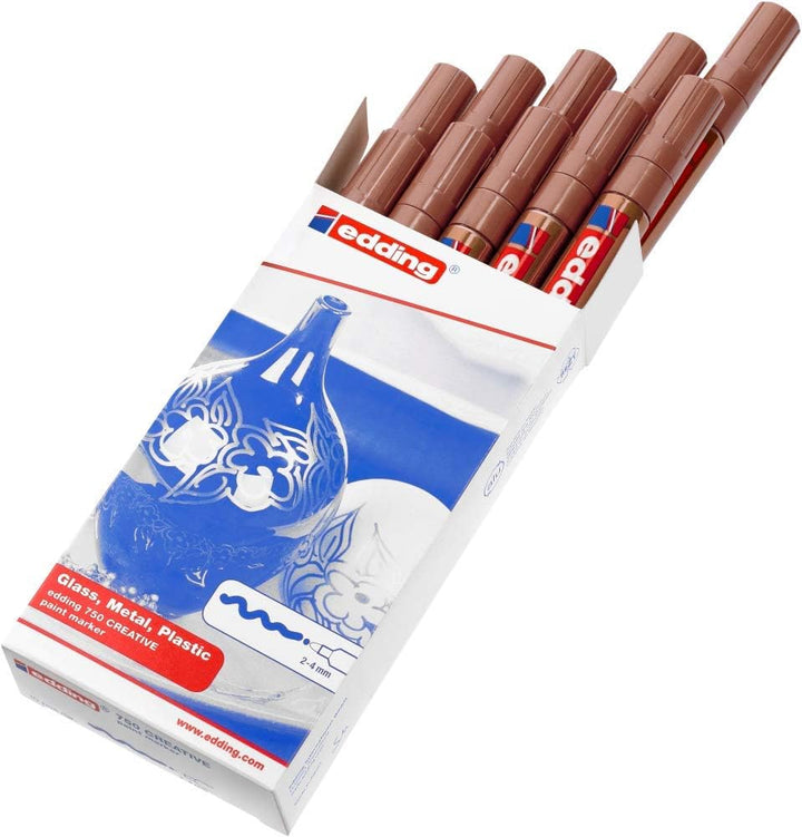 edding 750 Glanzlackmarker - kupfer - 10 Lackmarker - Rundspitze 2-4 mm - Lackstift für Glas, Stein,