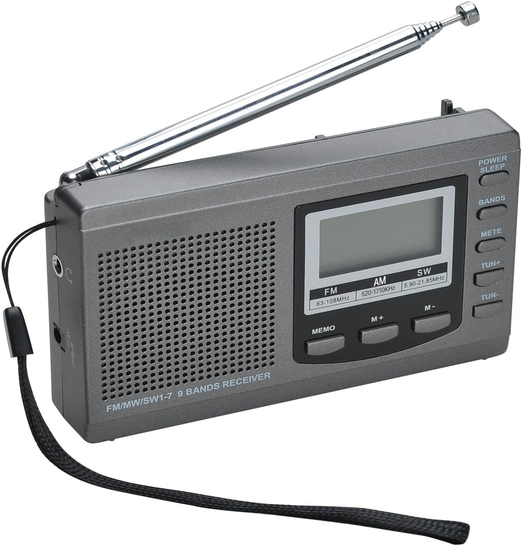 COVVY AM/FM / SW1-7 Tragbarer 9-Band-Radioempfänger mit Lautsprechern und Kopfhörern, ausgezeichnete
