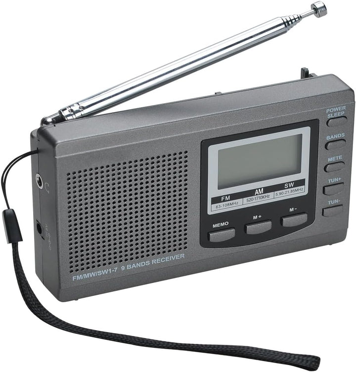 COVVY AM/FM / SW1-7 Tragbarer 9-Band-Radioempfänger mit Lautsprechern und Kopfhörern, ausgezeichnete