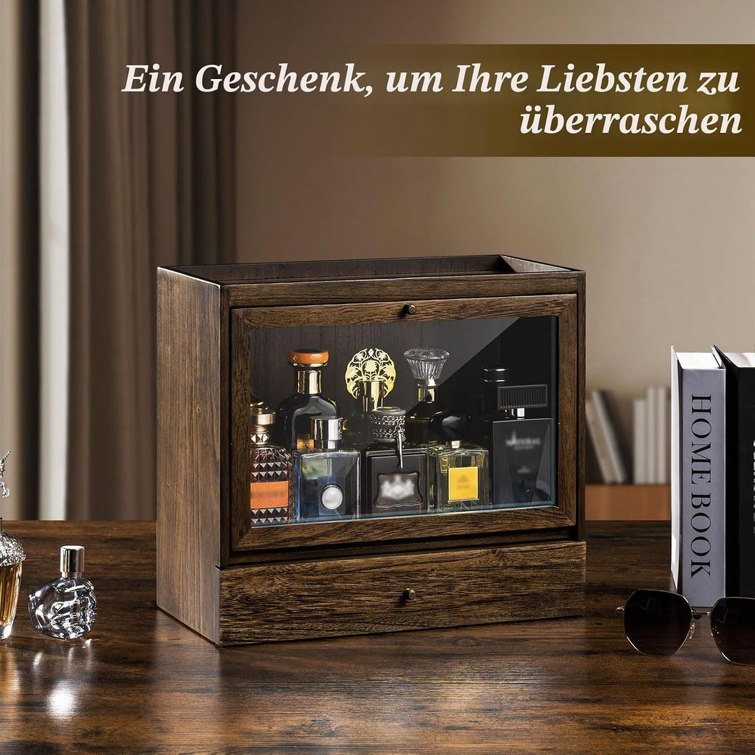 Parfüm Organizer Für Männer &amp; Frauen, Parfum Organizer aus Holz mit Schublade, Grosse Kapazität Stau