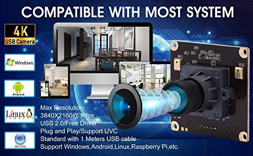 G 4K USB Kameramodul 2160p Webcam modul,Weitwinkel UHD 30fps Webkamera modul,100grad verzerrungsfrei