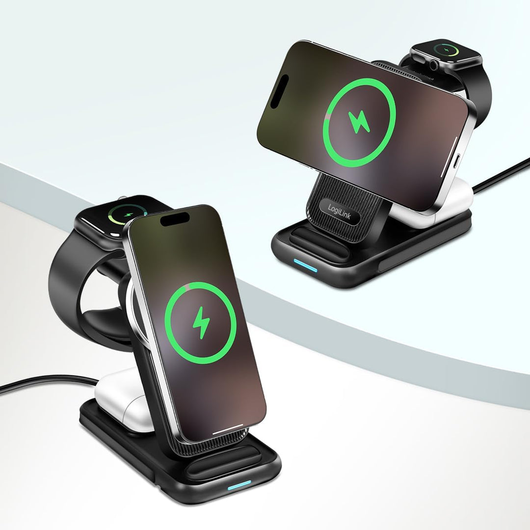 LogiLink PA0292-4-in-1 Ladestation mit max. 20,5 W, Apple MagSafe kompatibel, für Samsung/Apple Watc