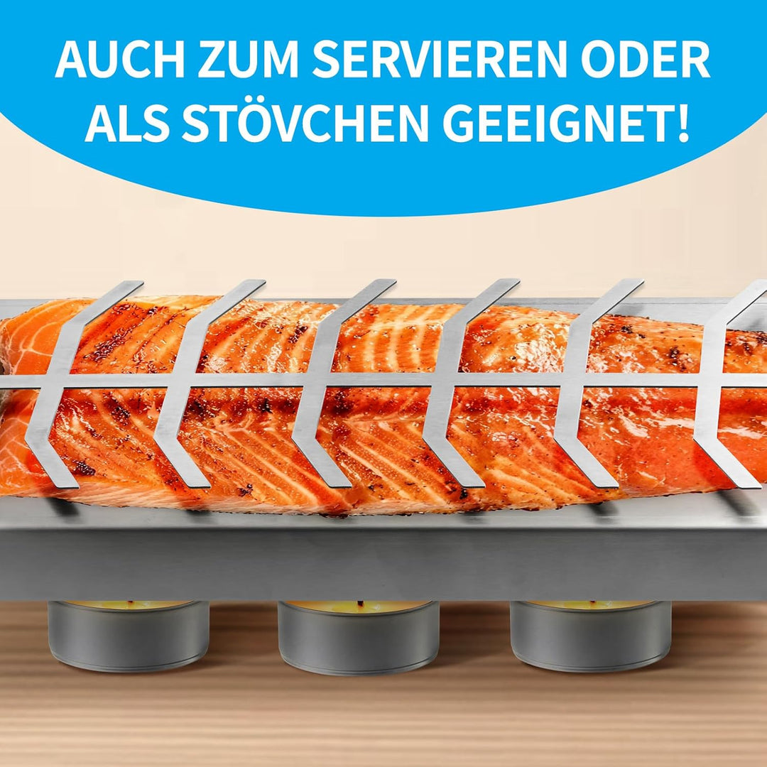Edelstahl Flammlachshalter, 5 verstellbare Winkel & 180° drehbarer Grill, spülmaschinenfest, für Feu