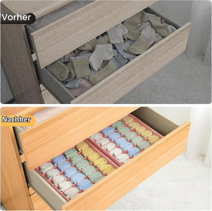 Unterwäsche Socken Organizer - 4er Set Schrank Schubladen-Organizer Kleidung, 96 Fächer (4x24), Ordn