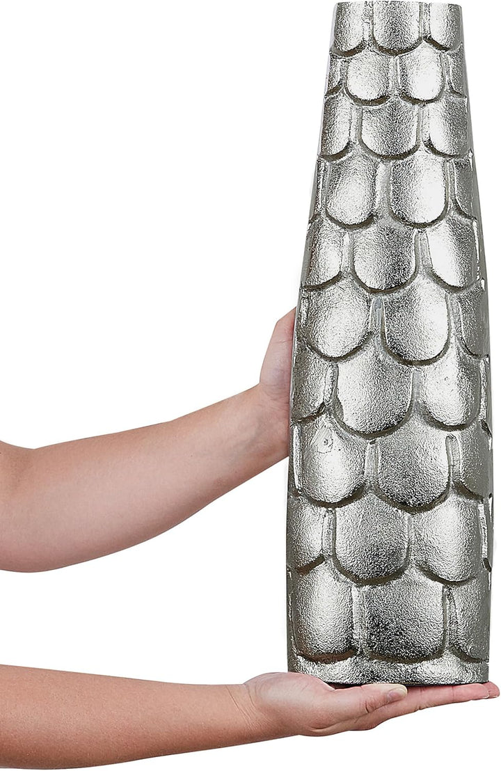 Blumenvase Aluminium silber mit Schuppen Struktur 47cm Handarbeit Deko Sukhothai