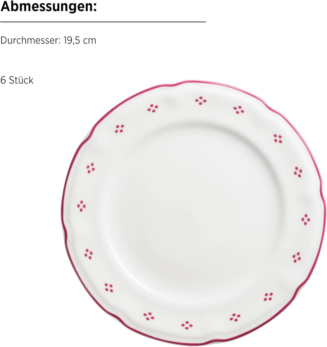 Mäser Serie Lova, Kaffeeservice 18-teilig Porzellan – 6 Dessertteller 19,5 cm, 6 Tassen 19 cl & 6 Un