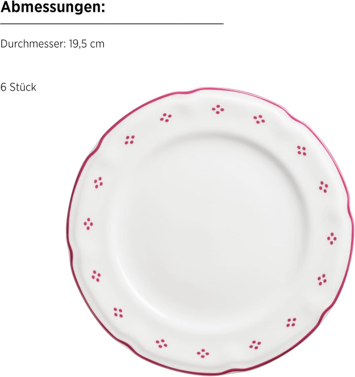 Mäser Serie Lova, Kaffeeservice 18-teilig Porzellan – 6 Dessertteller 19,5 cm, 6 Tassen 19 cl & 6 Un