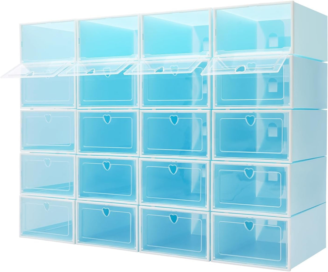 20 Stück Schuhboxen Stapelbar, Transparent Schuhbox Faltbar Schuhkarton Schuhaufbewahrung platzspare