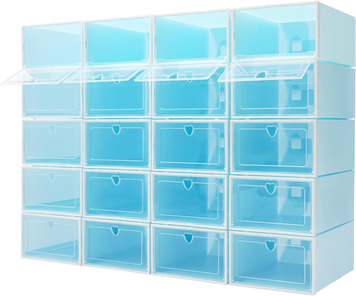 20 Stück Schuhboxen Stapelbar, Transparent Schuhbox Faltbar Schuhkarton Schuhaufbewahrung platzspare