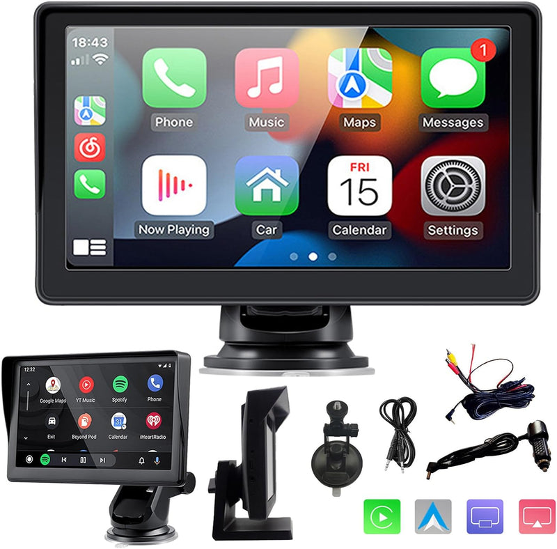 sunweyer Sunweyer Kabelloses Carplay & Android Auto-Bildschirm, tragbares Autoradio, 7 Zoll IPS Touc