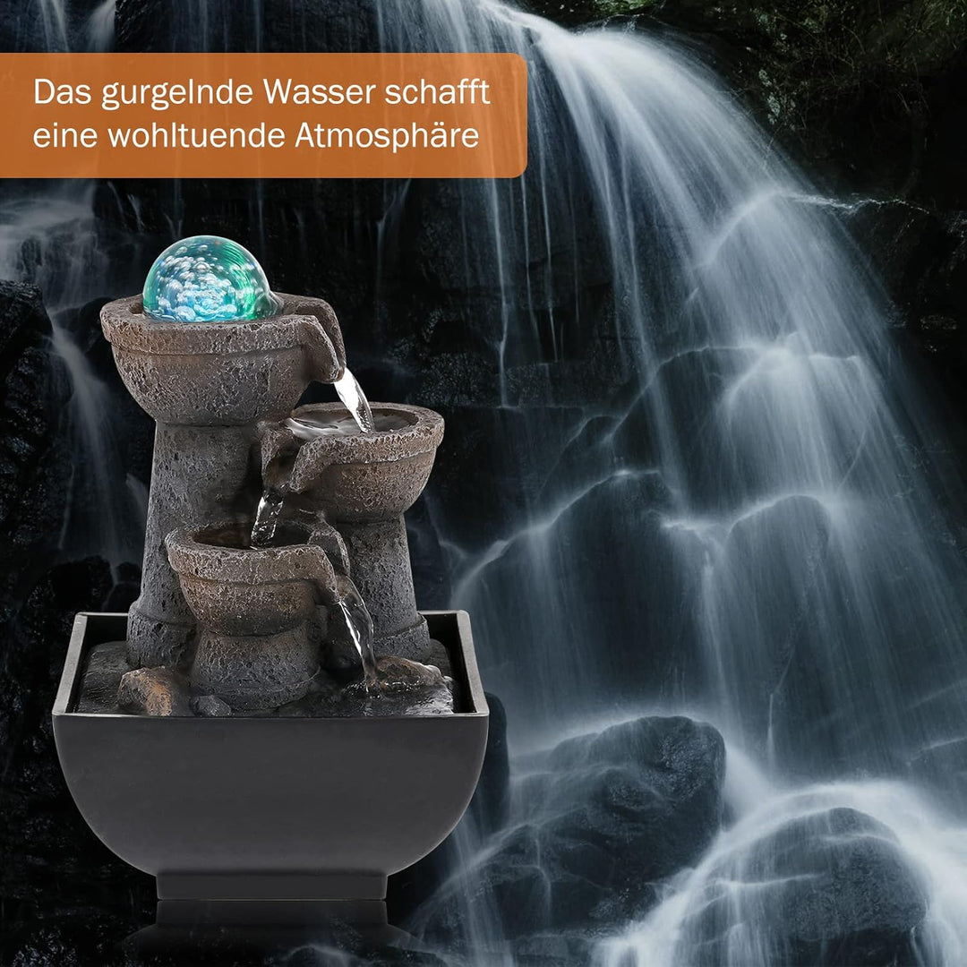 Dyna-Living Tischbrunnen mit Rollender Kugel, Tischplatte Zimmerbrunnen Wasserfall Brunnen für Indoo