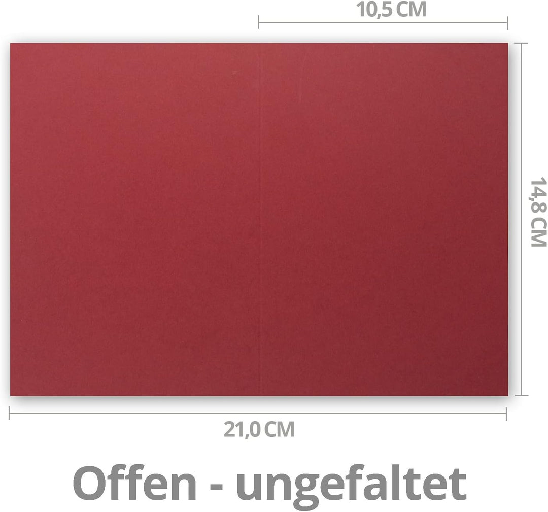 Faltkarten SET mit Brief-Umschlägen DIN A6 / C6 in Dunkelrot/Weinrot - 25 Sets - 14,8 x 10,5 cm - Se