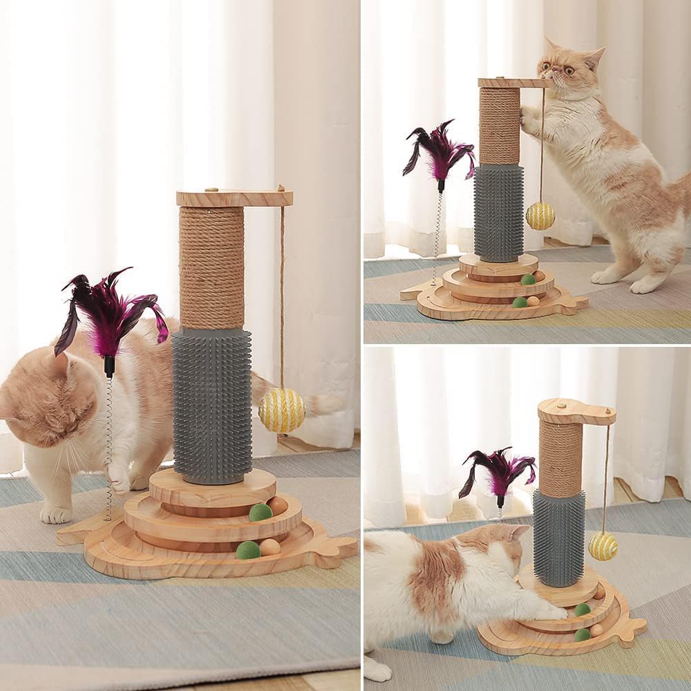 Marchul 5 in 1 Katzenspielzeug, Katze Sisal Seil Massierender Kratzbaum mit hängenden Ball, Interakt