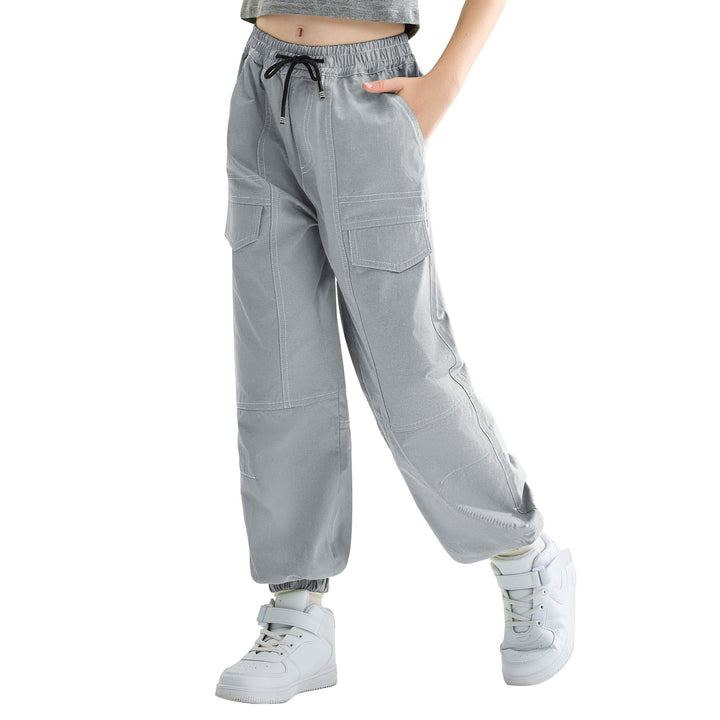 Rolanko Kinder Cargo Hose Elastische Taille Jogger Tanz Hose für Mädchen Streetwear Hip Hop, Grau 6-