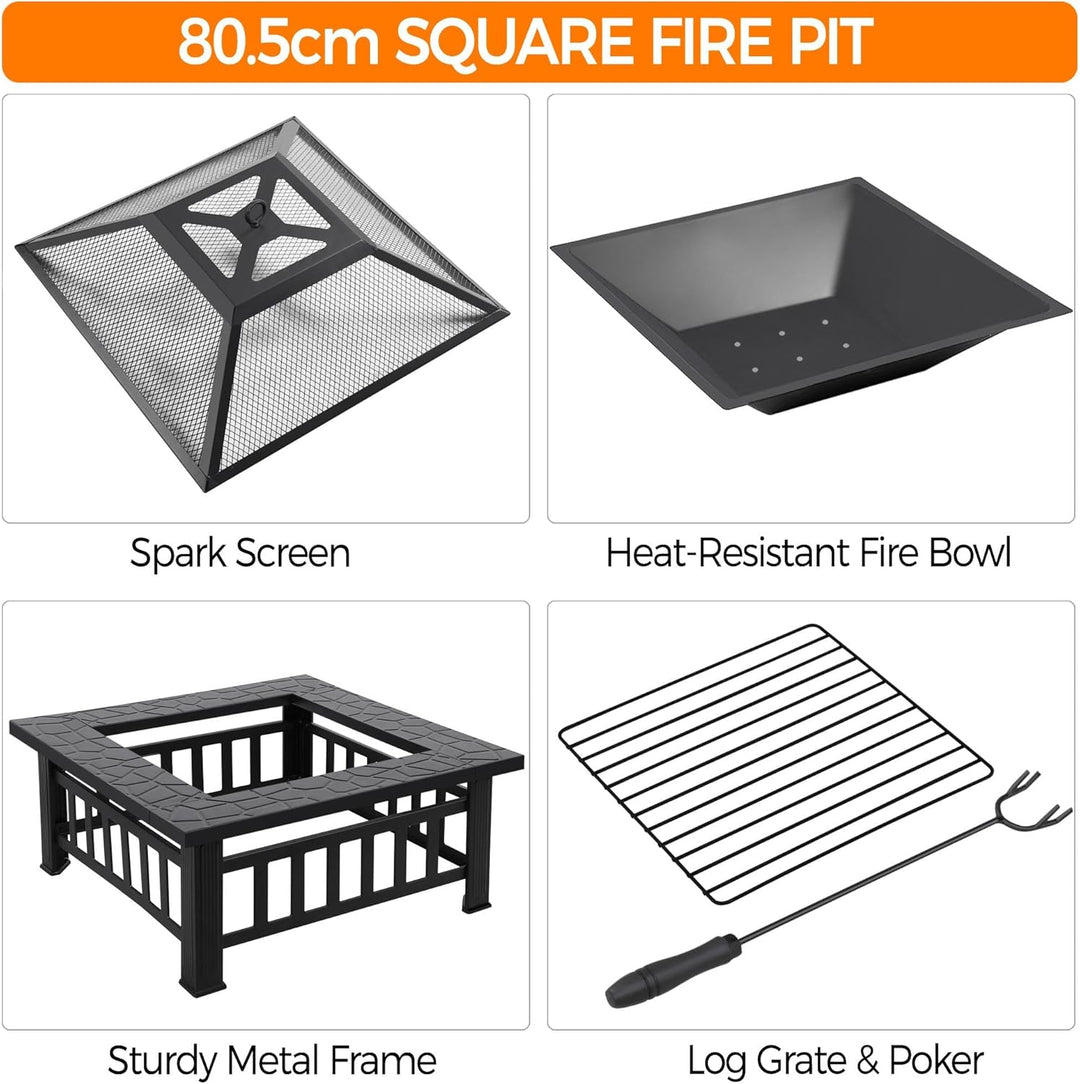 Yaheetech Feuerschale mit Funkenschutz, 3 in 1 Feuerstelle Feuerkorb mit Schürhaken, Fire Pit Feuers