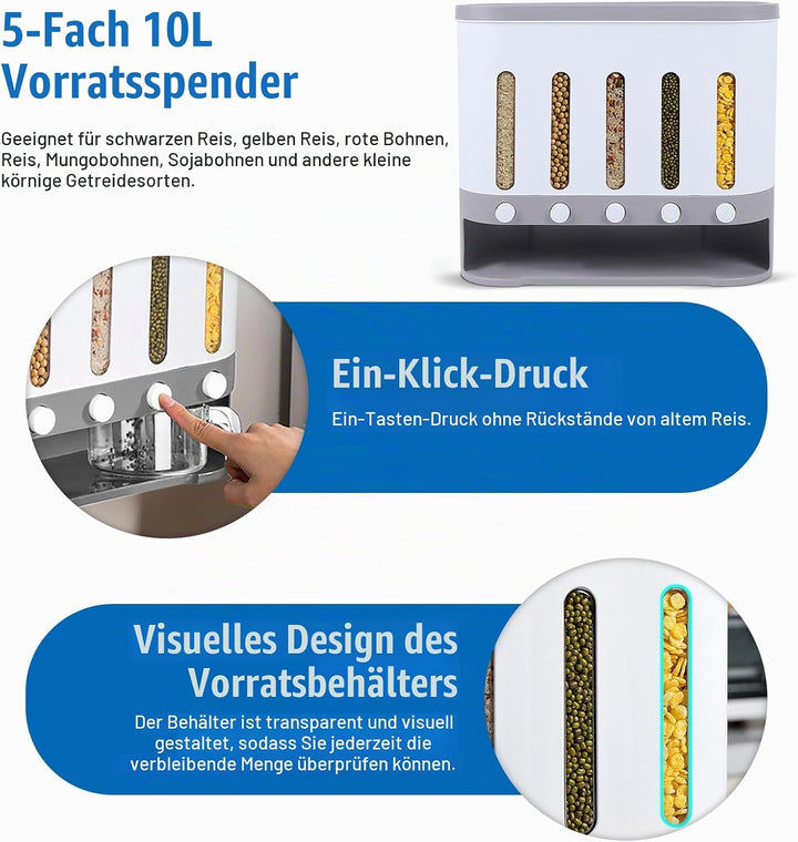 5 in 1 Getreidespender Wandmontage Küche Müslispender Reisspender Vorratsdose Luftdicht Bohnen Leben