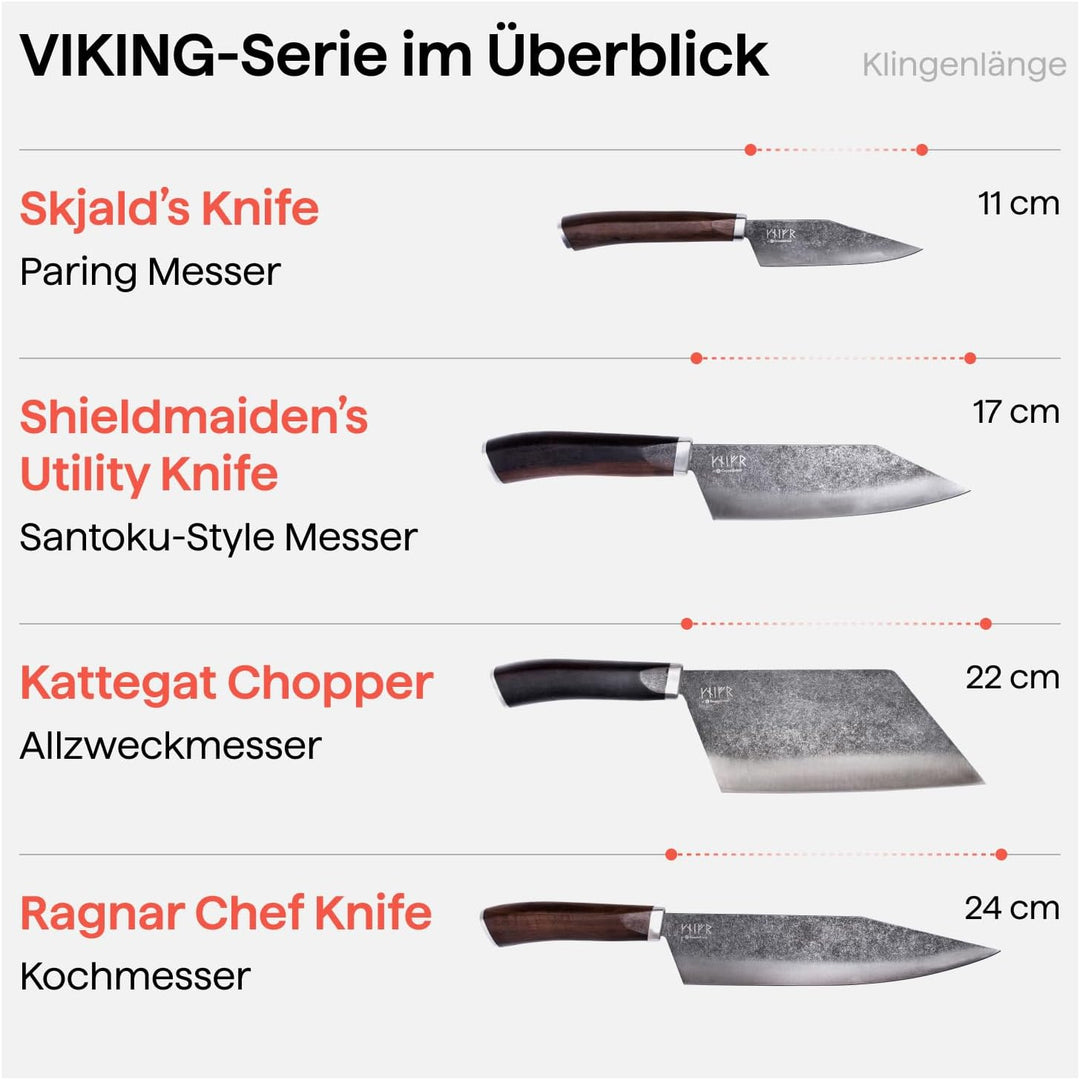Crushgrind VIKING Skjald's Messer 11 cm | Küchenmesser aus Edelstahl mit Holzgriff | Zum Schneiden,