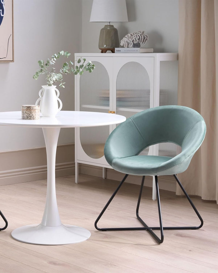 Sessel rund Samt grün mit schwarzem Metallgestell Kufen Glamourös Retro Rachel