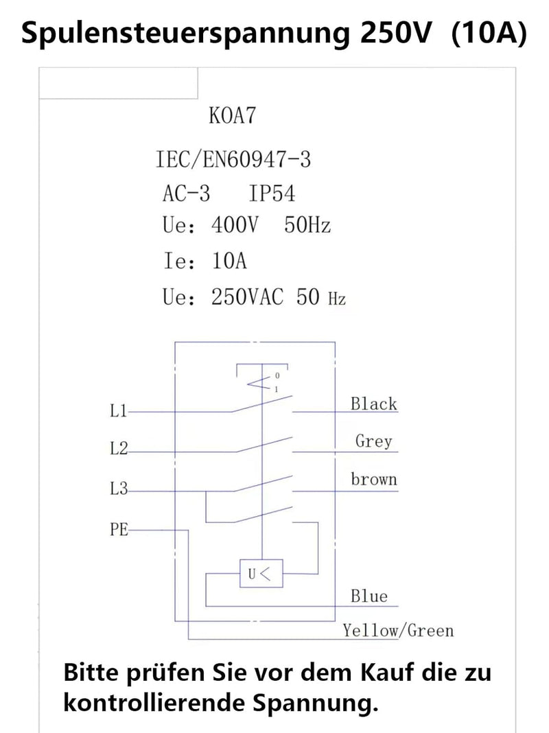 Maschinenschalter Wasserdicht Geräteschalter, 400V Sicherheitsschalter mit 60cm Kabel, Schalter Stec