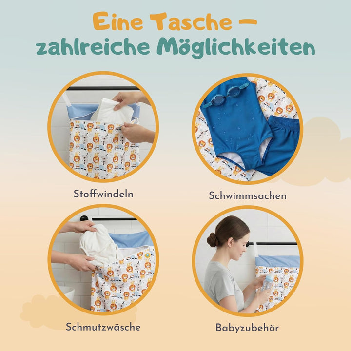 Lumina Wetbag XL – Nassbeutel für Stoffwindeln, Kindergarten & Schwimmsachen – Windeltasche mit 2 Re