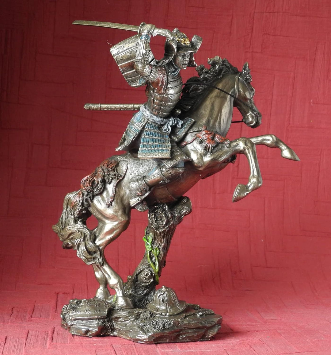 Samurai Figur - Krieger in Rüstung auf Pferd Japanischer Krieger, Deko-Figur, Deko-Artikel, Bronze-O