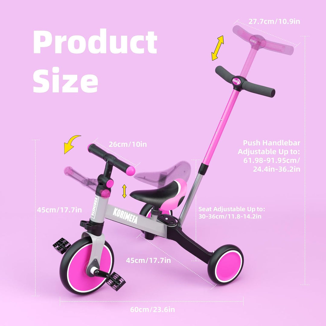 KORIMEFA 4 in 1 Laufräder Laufrad Kinderdreirad Dreirad Lauffahrrad Lauflernhilfe mit Schubstange fü