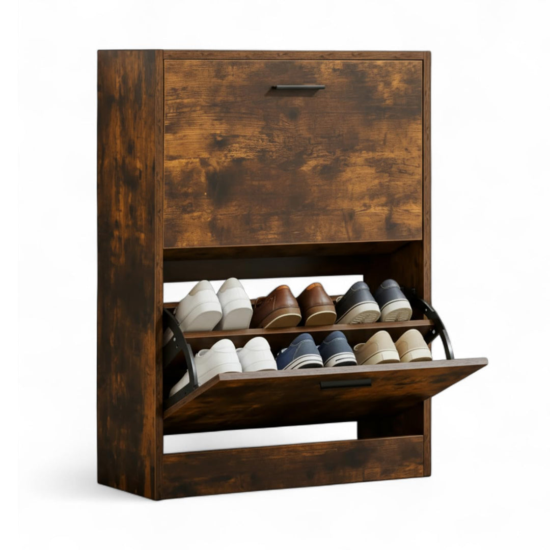 CATAVANA Schuhschrank Schmal - 2 Fächer für 12 Paar - Schuhregal Geschlossen - Platzsparend & Modern