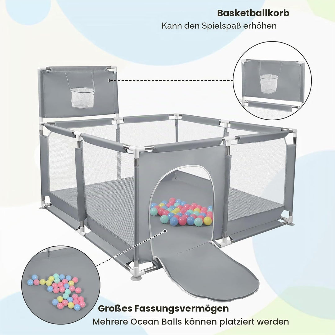 Laufgitter für Kinder, faltbar, aus Oxford-Gewebe mit atmungsaktivem Netz, Laufgitter für Neugeboren