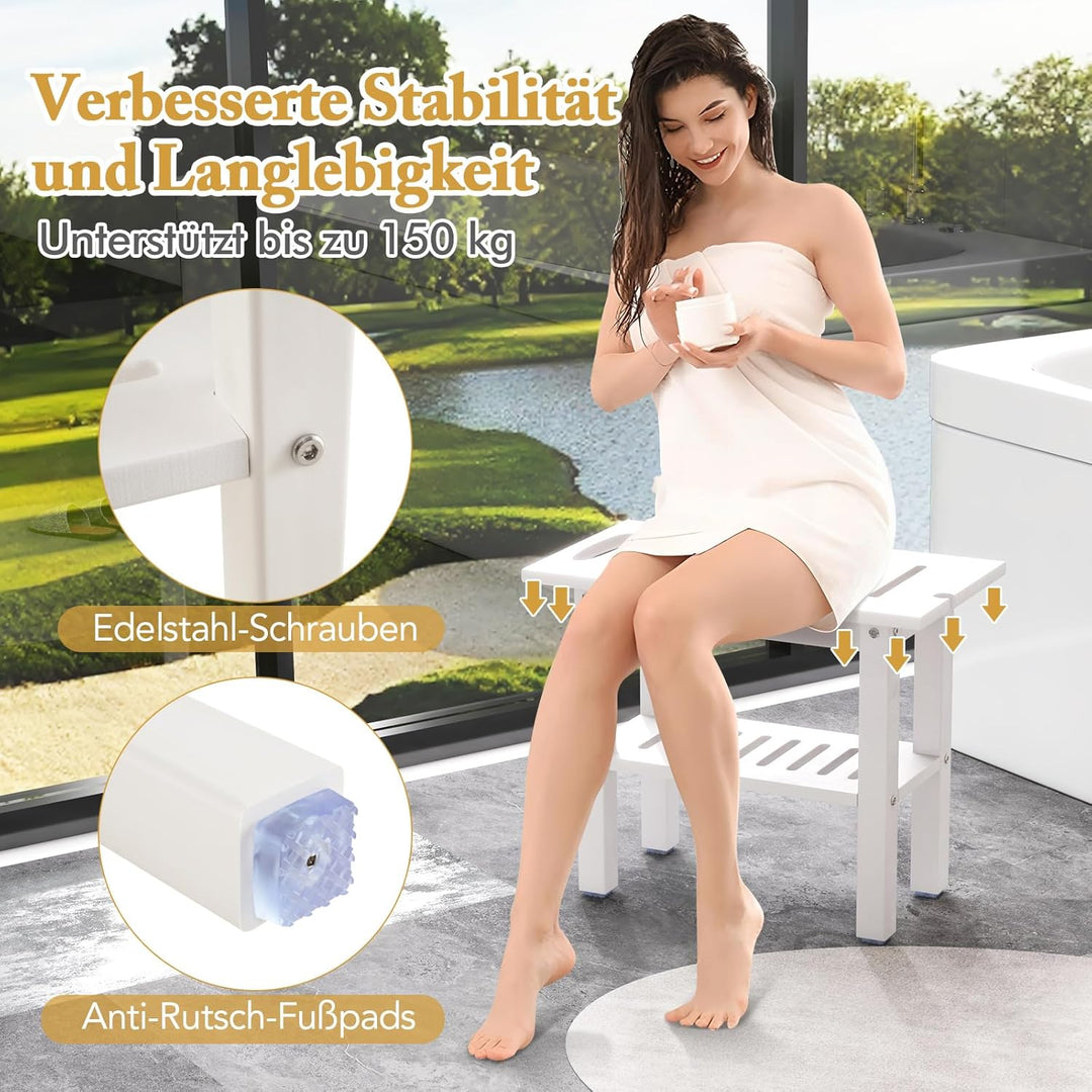 COSTWAY Duschbank Bad, Badhocker wasserdicht mit Griff & Ablagefach, Duschhocker bis 150 kg Belastba