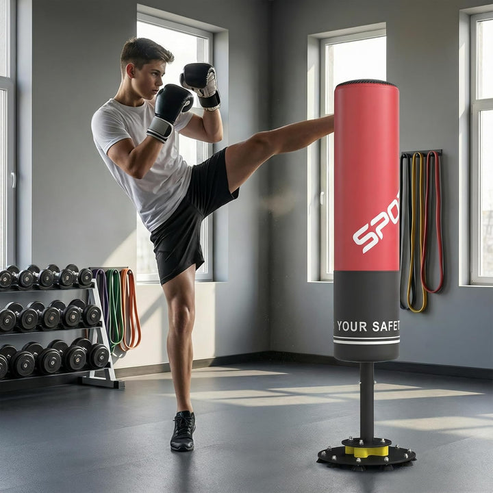 SPORTNOW Boxsack freistehend 135 cm Standboxsack mit 10 Saugnäpfen und Stossdämpfer, Kickboxsack Box
